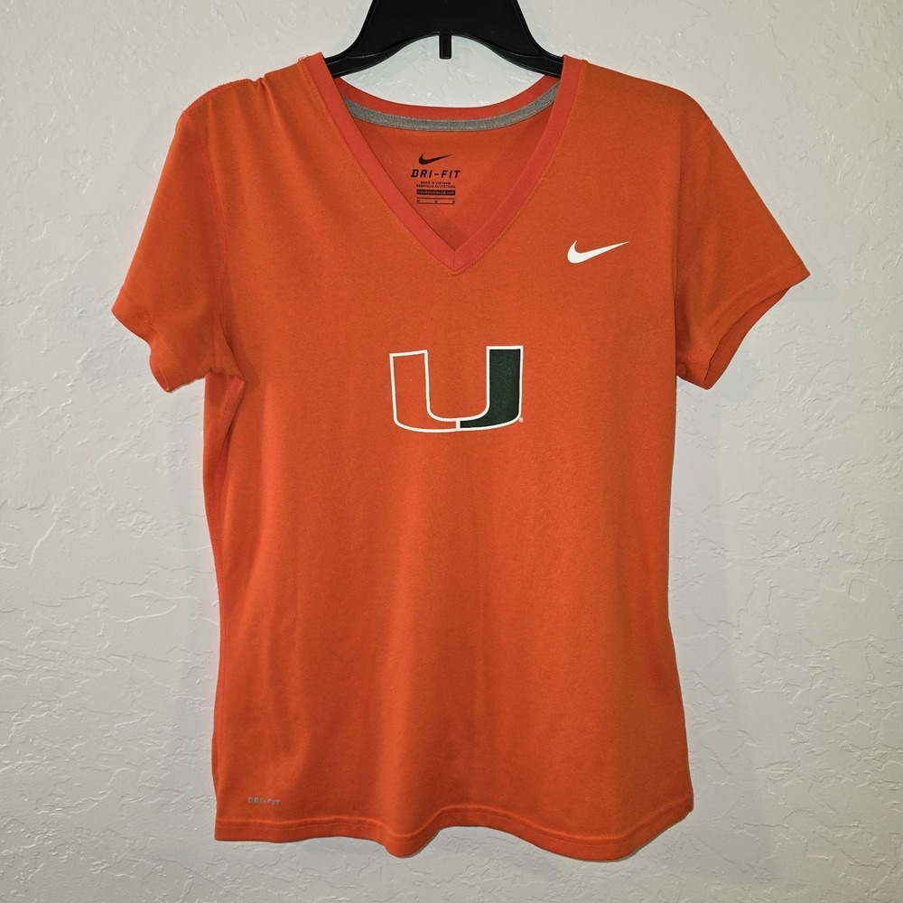 Miami Hurricanes Shirt Womens Medium NCAA Football Nike Dri Fit Performance Tee